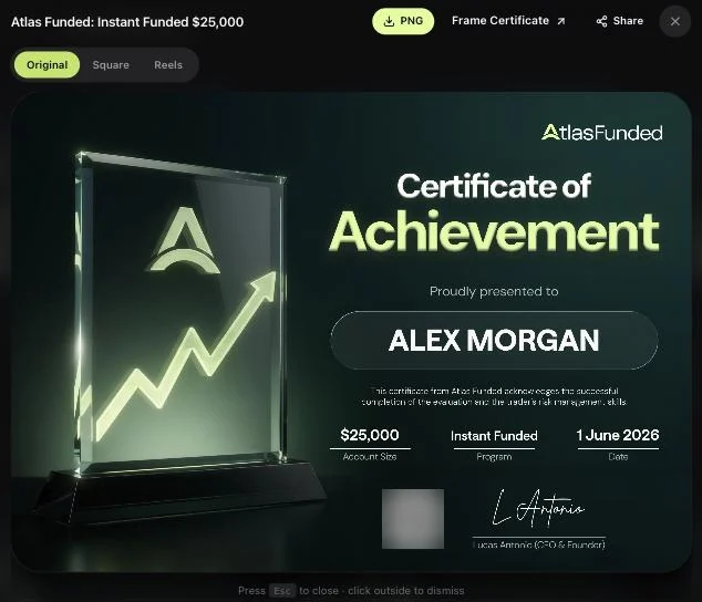 A funded certificate. It shows the account and date, never an amount.
