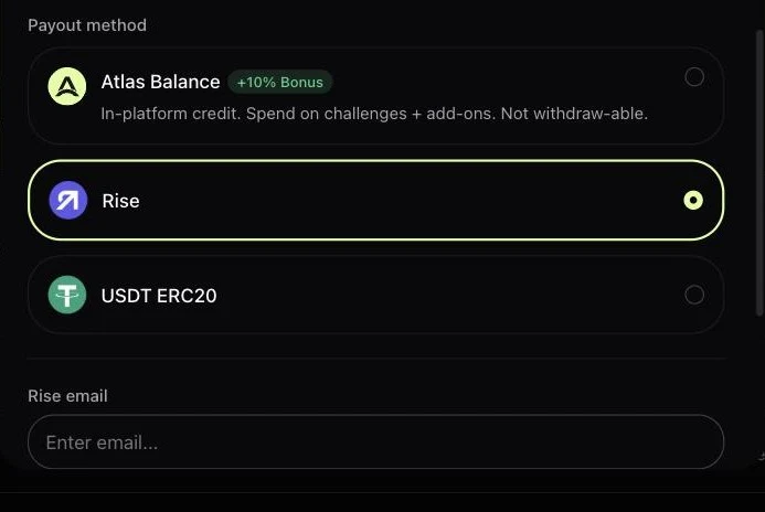 Payout methods in the Request payout window.